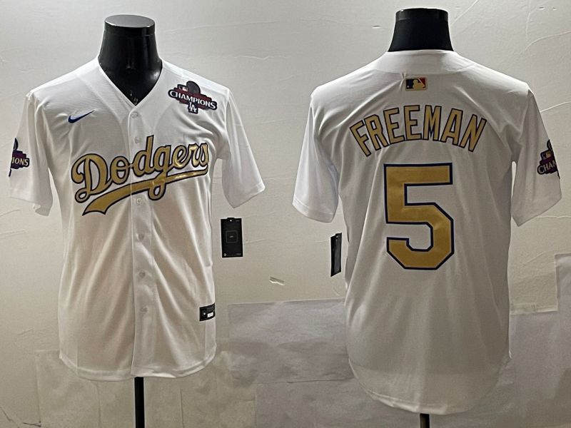 Men Los Angeles Dodgers #5 Freeman White Champion gold character 2025 Nike MLB Jersey style 3311